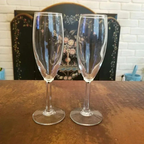Vintage 90s Pair of Champagne Flutes + Textured - Picture 3 of 3
